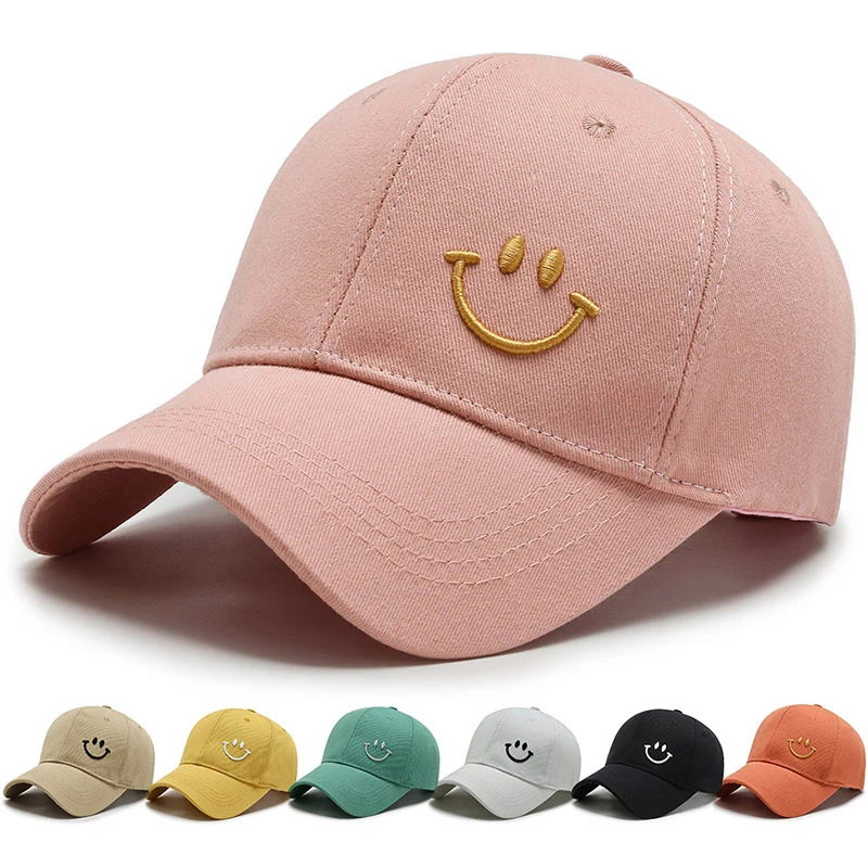 Custom Unisex Smiley Face Graphic Baseball Cap Solid Color Men Women Low Profile Cotton Dad Hat Adjustable