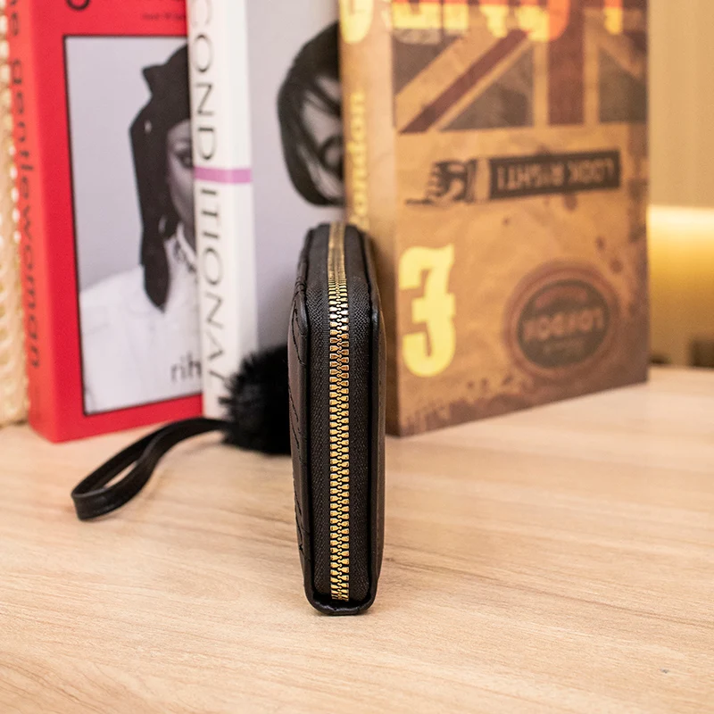 Wholesale luxury multi-card slot wallet PU leather long zipper embroidery thread large-capacity designer wallets for women