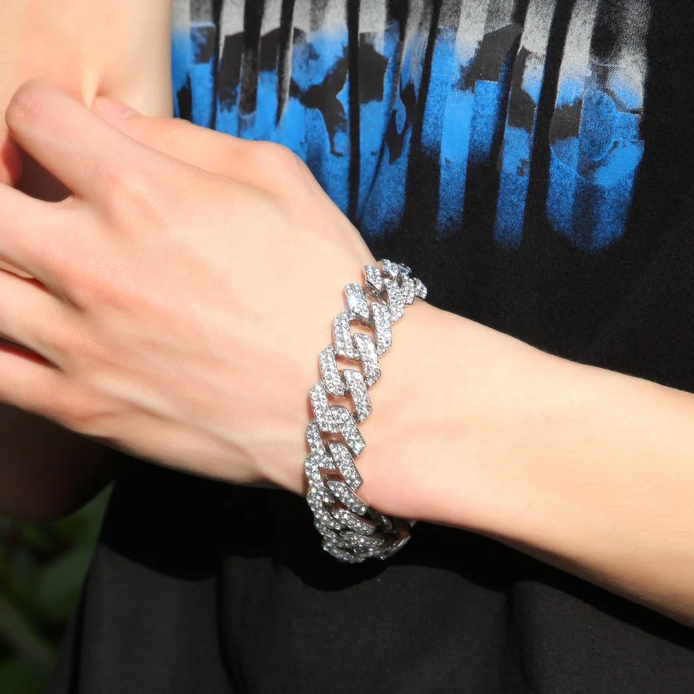  Custom INS Trendy Hip Hop Punk Zirconia Bracelets with Cuban Chain for Minimalist