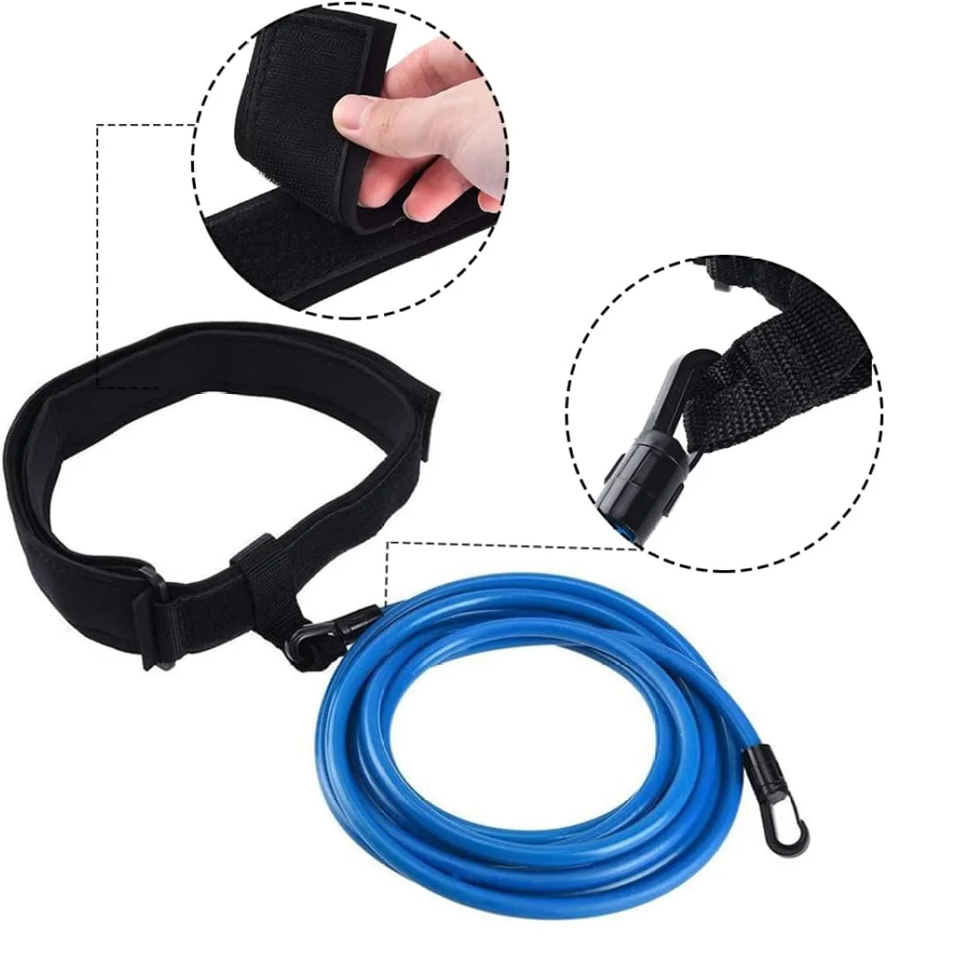 Factory customize swim trainer resistance bands elastic rope swim bungee cords swimming tether resistance rubber tubing belt