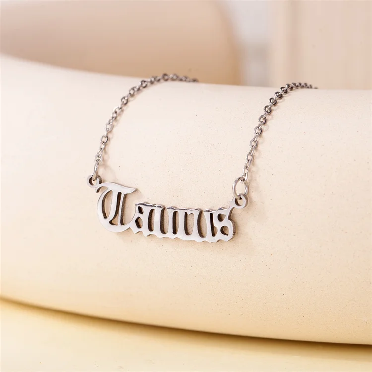 Wholesale New Simple Stainless Steel Personalized Creative Necklace Vintage English Letter Pendant Horoscope Necklace
