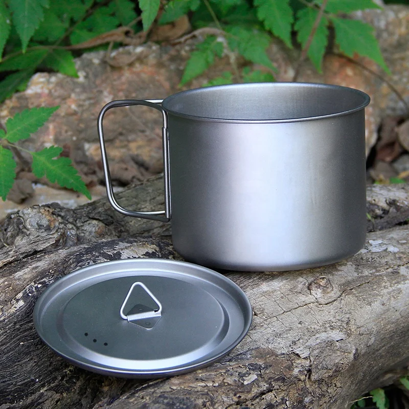 Camping Cookware Titanium Pot 0.75L/0.9L/1.1L/1.6L/2L/2.8L Ultralight Hanging Pot w Lid Foldable Handle Outdoor Cooking