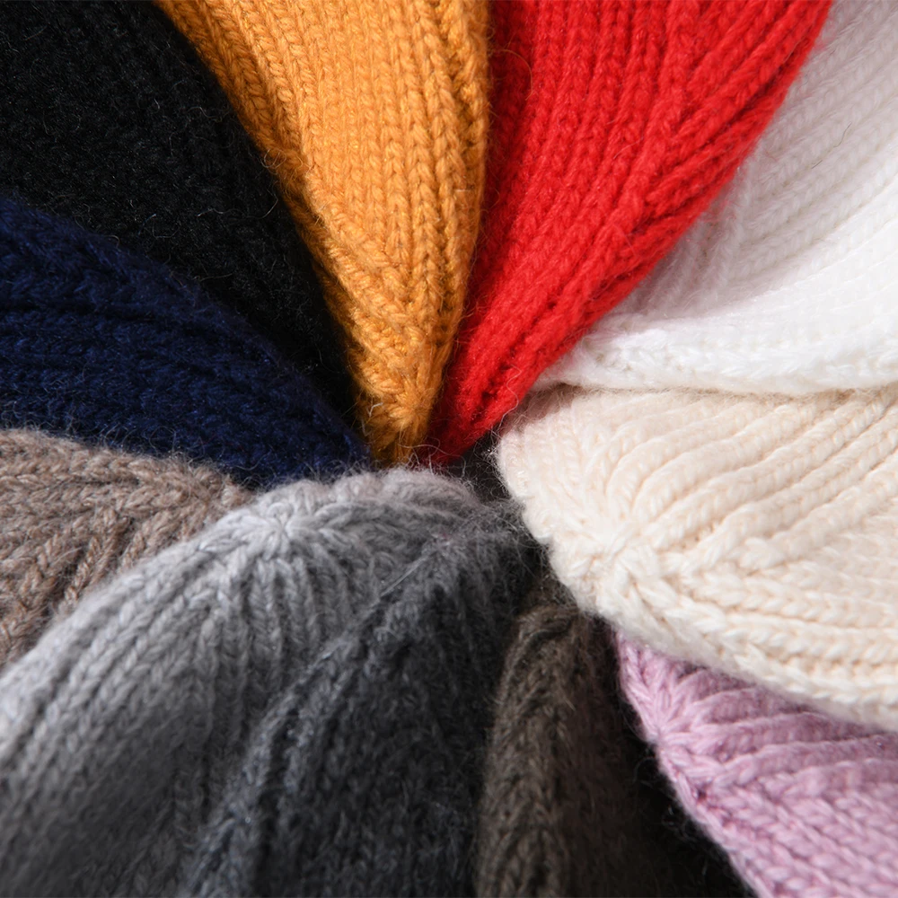 Striped Blank Solid Color Cuffed Wholesale Winter Hat Women Plain Unique Toque Thick Warm Soft Wool Knitted Hip Hop Beanie Hat