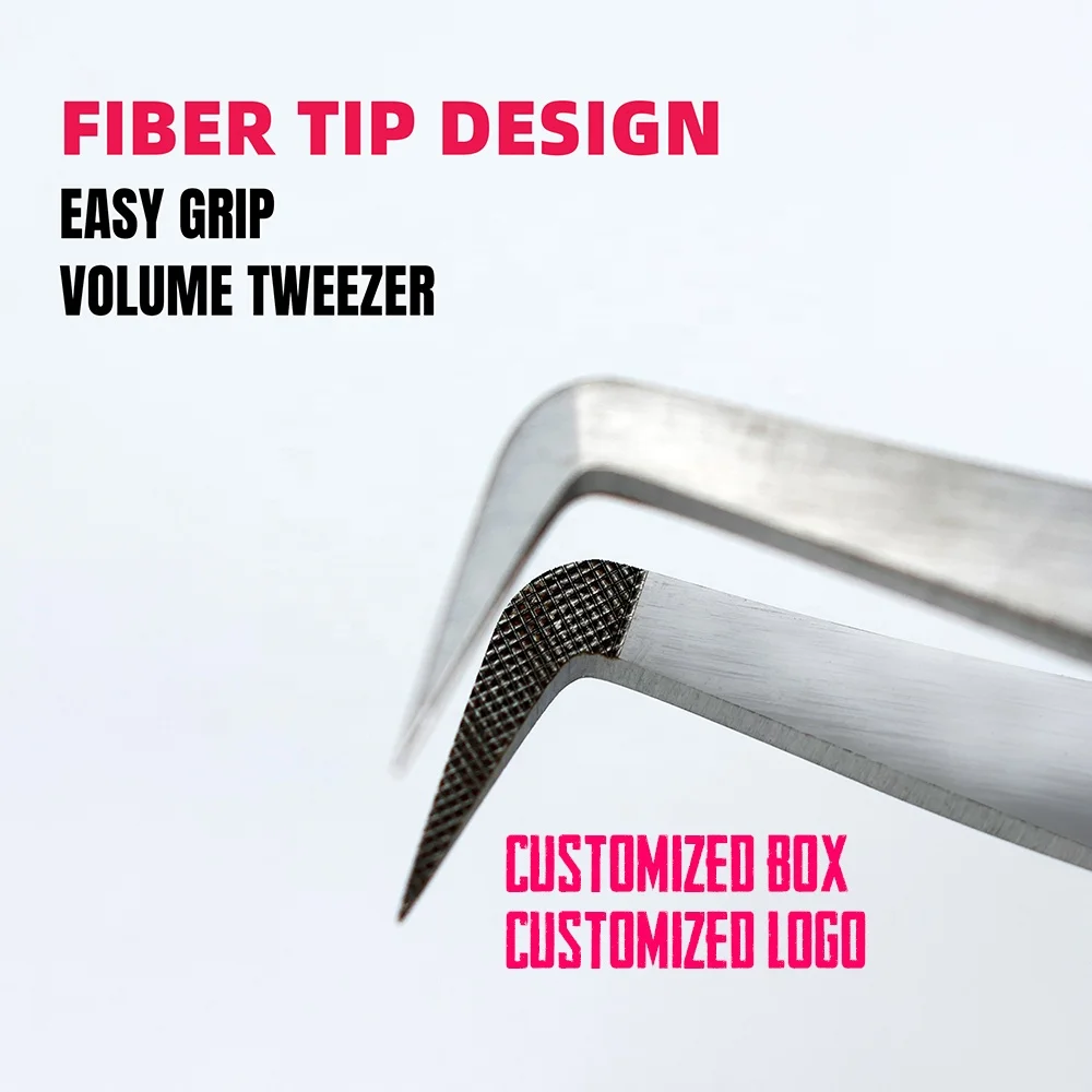 Custom Logo Fiber Tip Lash Tweezers Thin Straight Volume 45 90 Degree Extension Stainless Steel Skinny Boot Tweezers Applicator