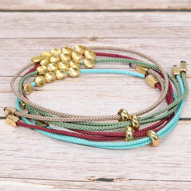 Stock  Buddhist Creative Irregular Rope Pulling for Women Men Handmade Knots Thread Copper Beads Charm Bracelets