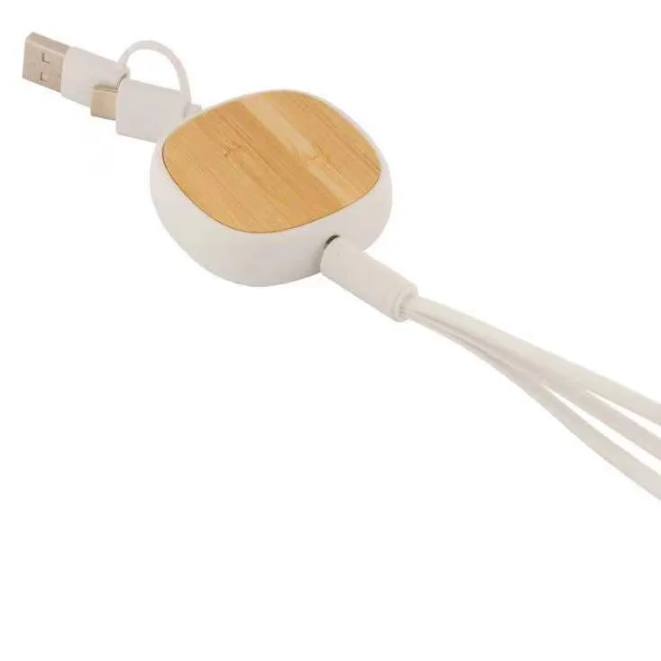For Apple Android Iphone Drag 3 Cork Data Cable Square Bamboo Telescopic 3-in-1Mobile Phone Quick Charge Cable USB
