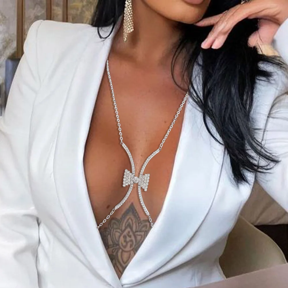 Sexy Gold Body Link Chain Bikini Beach Crossover Harness Star Pendant Necklace Waist Belly Bodychain Beach Boho Jewelry Bow 0768