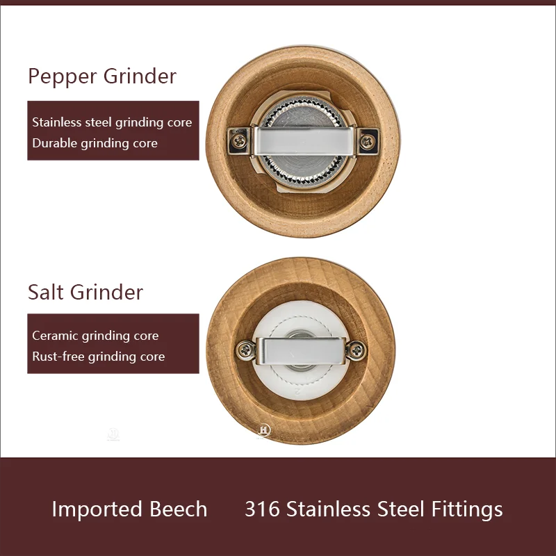 Manual Spice Mill Beech Wood Black Pepper Mills Adjustable Wooden Salt And Pepper Grinder Set