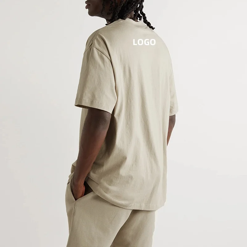 Premium Ribbed Collar Heavyweight Cropped Boxy T Shirt Men Screen Printing Custom Cut and Sew Cotton Spandex T Shirts