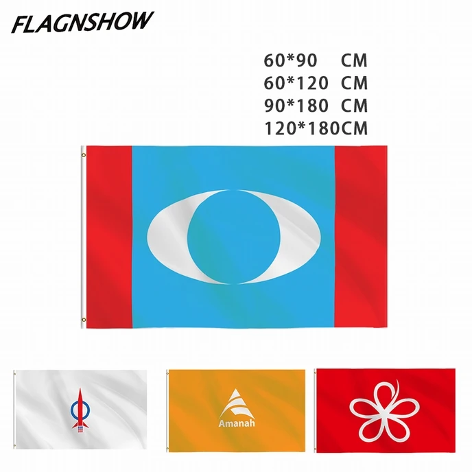 Factory Direct Wholesales Malaysia 2021 Election Flags Silk Printing Good Price 100% Polyester Political Party Flag