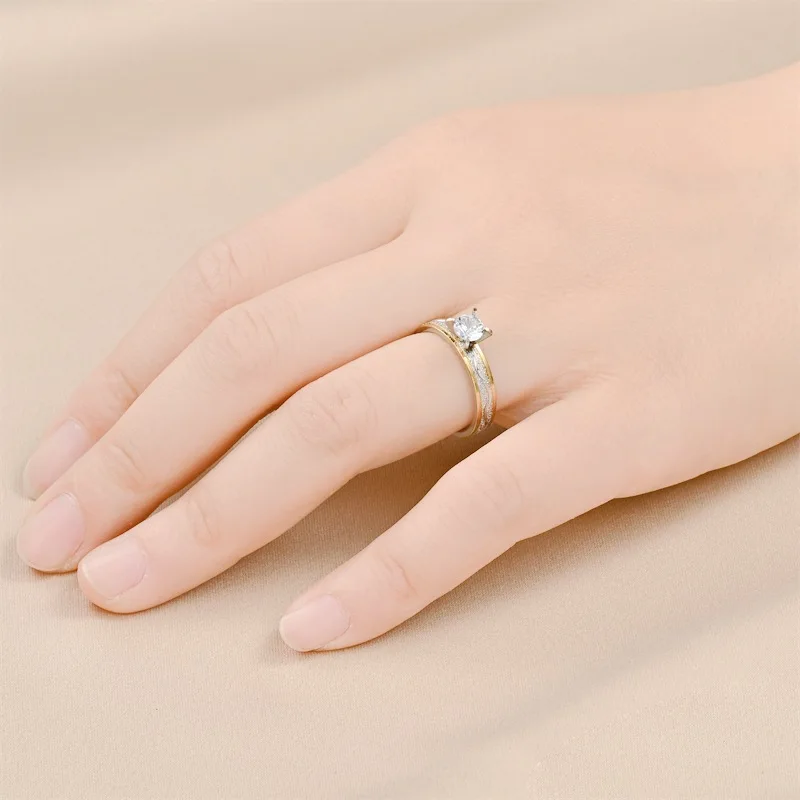 Fashion No Fade Two Tone Stainless Steel Couple Rings Set Luxury Sparkly Frosted Carved Wave Wedding Diamond Ring Gift for Lover