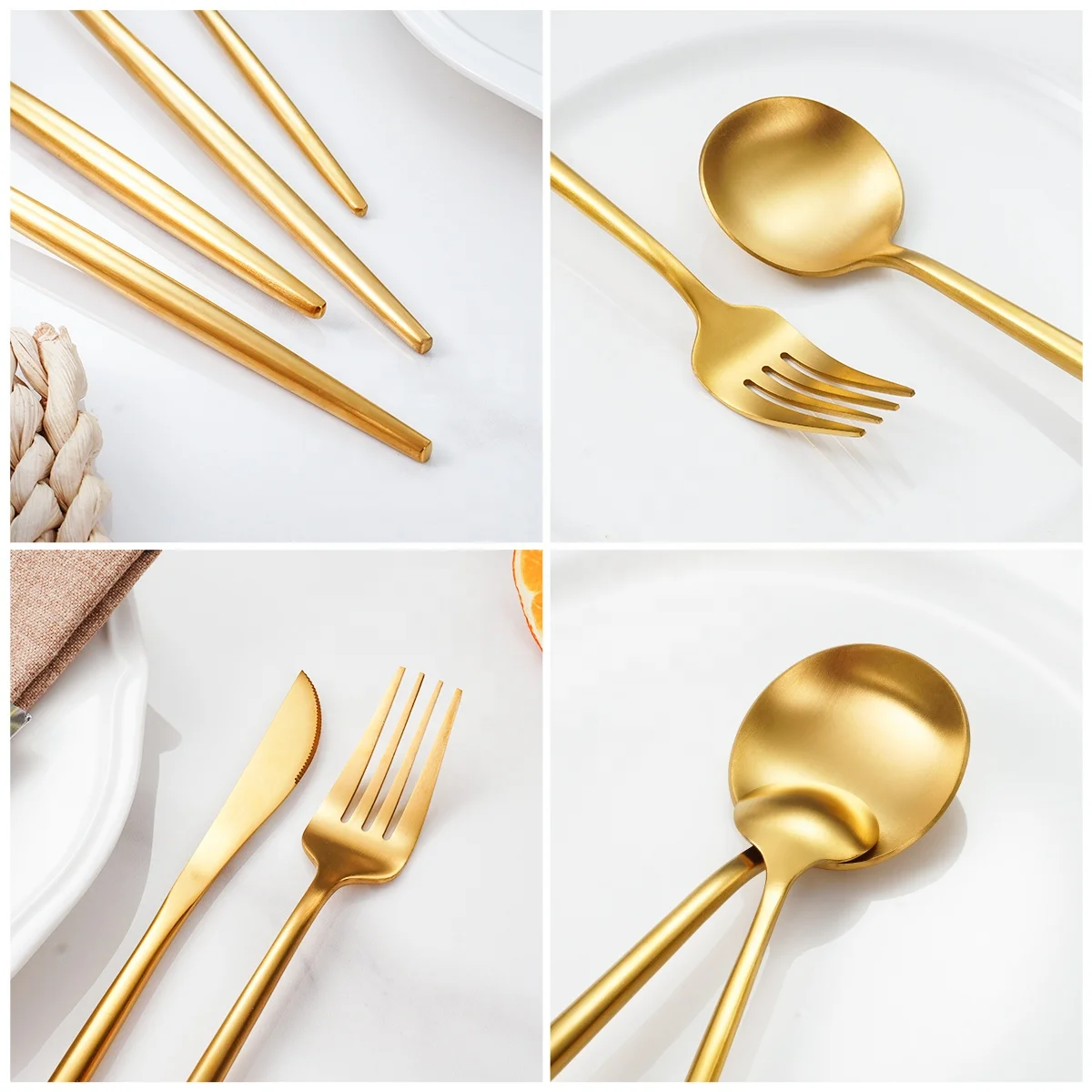 QZQ Wholesale 4 Piece Flatware Silverware Stainless Steel Kitchen Party Wedding Dinner Gold Spoon Fork Knife Cutlery Set