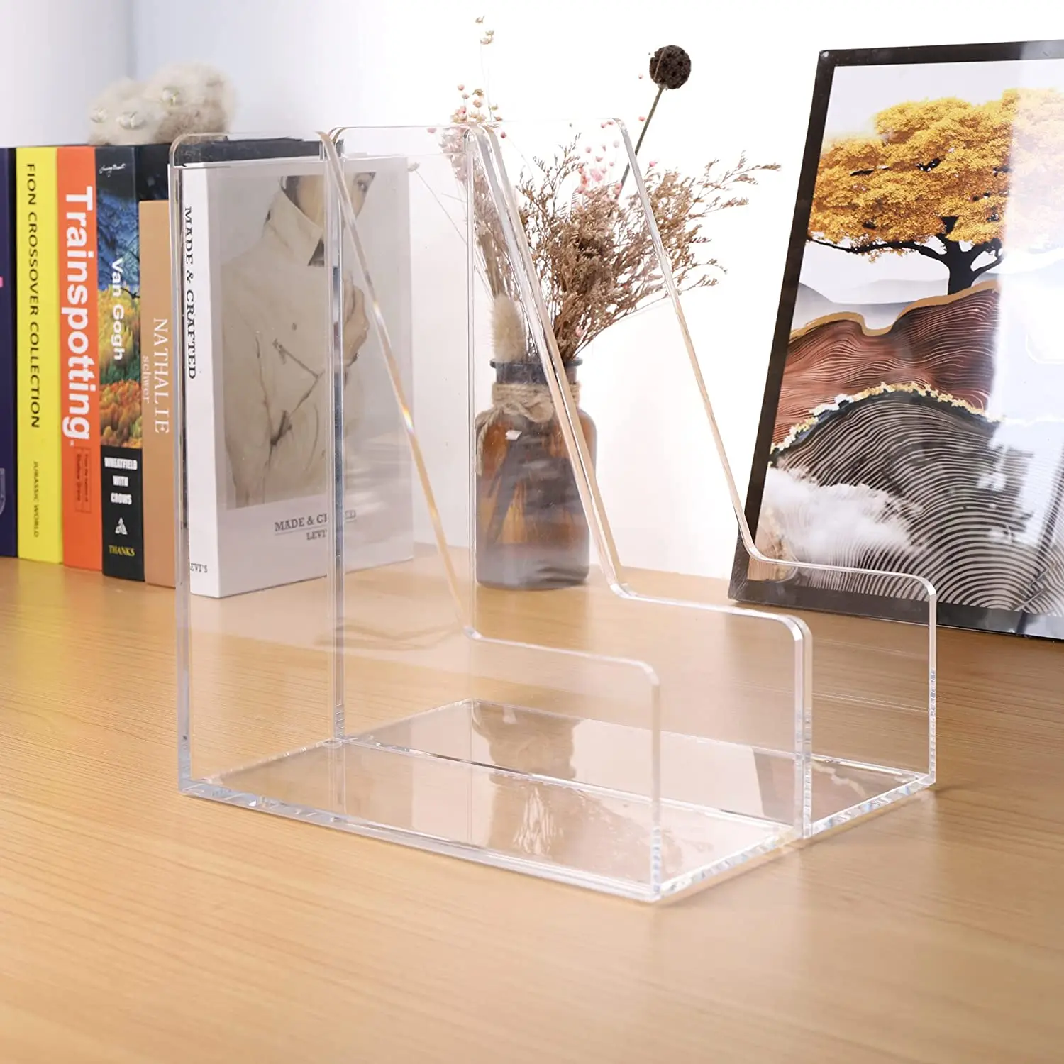 Magazine Holder Clear Acrylic Office Organization Book Rack for Desk File Organizers and Accessories