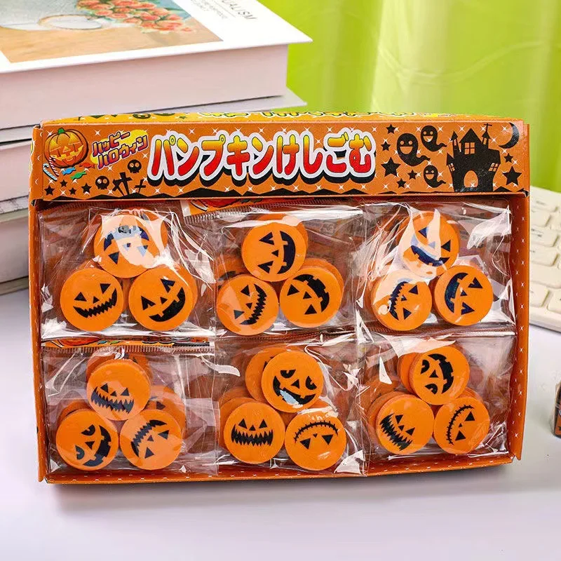 Wholesale Custom Personalized Halloween School Office PVC Round Pumpkin Printed Plastic Erasers for Kids