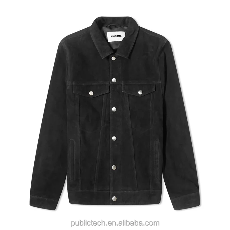 OEM Factory Single Breasted Custom Logo High Quality  Multi Pockets Black Luxury Men Suede Jacket For Men