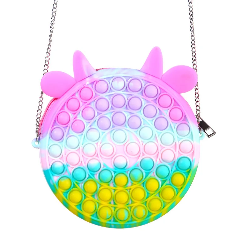 
2021 rainbow push pop fidget toy bag Reliever Stress Messenger Bags Toy Tote Purse Bubble pop Fidget Sensory Handbag 