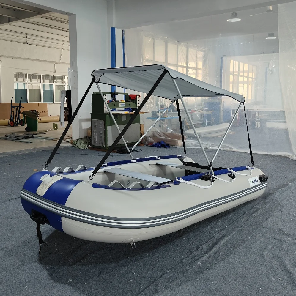 3.3M 3.6M inflatable boat with sunshade taking 4 persons driving in lake, river and offshore sea