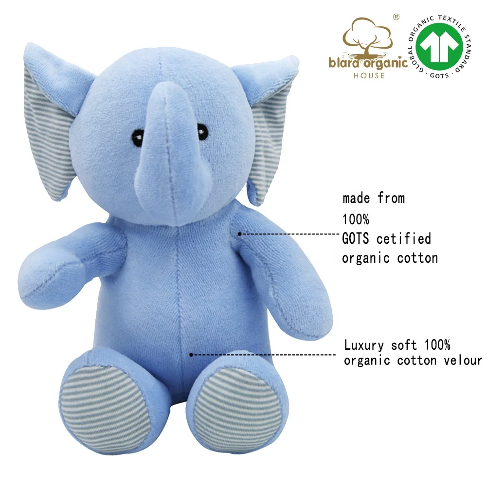 GOTS 100 Cotton New Baby Soft Animal Toys Organic Velour Bluey Elephant toys For Children