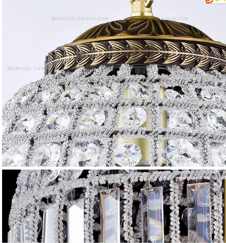 American Vintage french classical nordic country crystal  ball handing light for hotel or living room