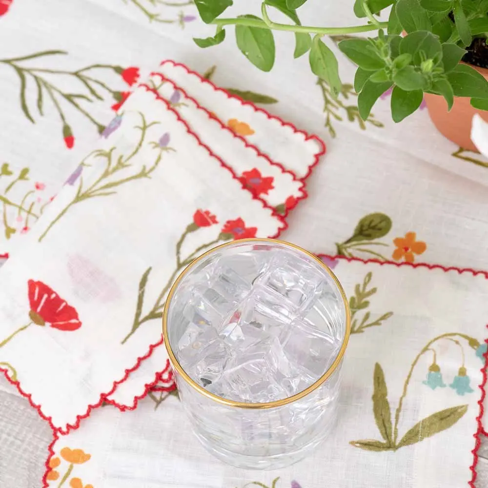 Embroidered edge Printing Linen napkins for Wedding cocktail mat Organic flax fabric cotton linen placemats custom pattern