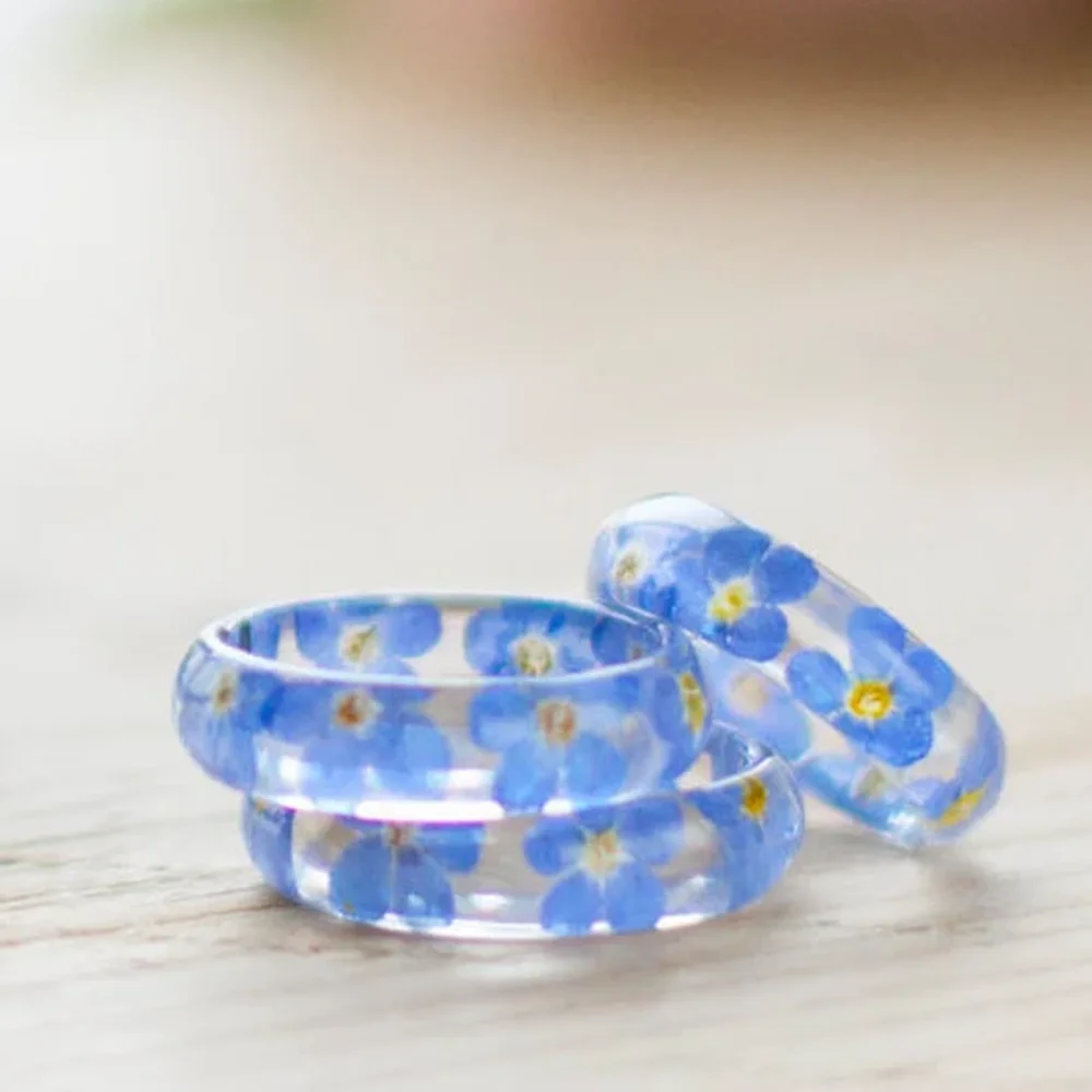 Factory Price Forest Series Forget Me Not Jewelry Transparent Epoxy Resin Real Flower Ring