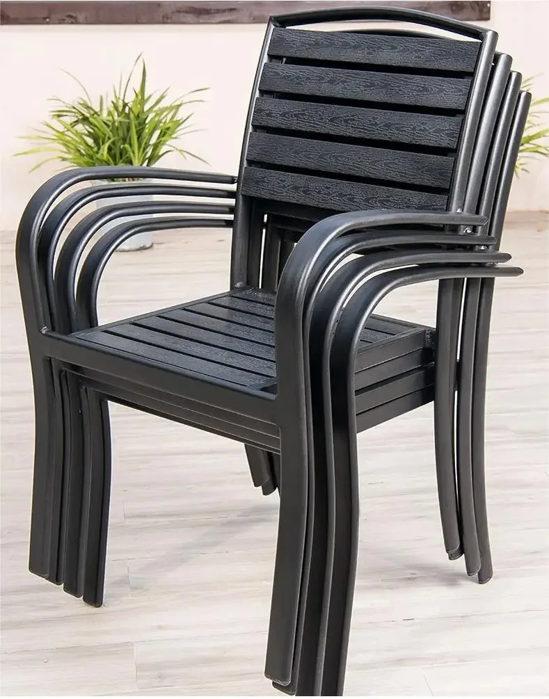 Hot Sale Garden Outdoor Furniture Dining Table Plywood Steel Frame Chair Set of 5 Person Coffee Cafe Chair