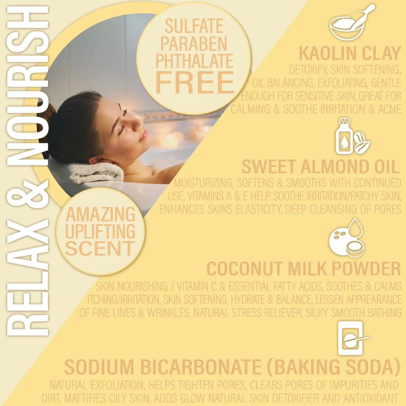 Custom Luxury Spa Bubble Bath Moisturizing Coconut Milk Powder & Sweet Almond Oil Relaxing Soak Vegan Whitening Milk Bath Salt