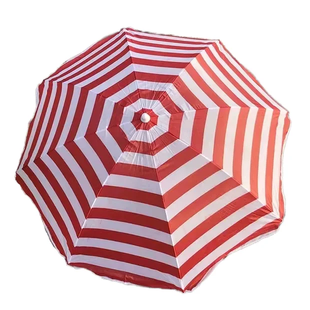 China Wholesale Sier Coated Straight Pattern Beach Umbrella Portable Folding and Windproof Big Stripe Printed for Adults