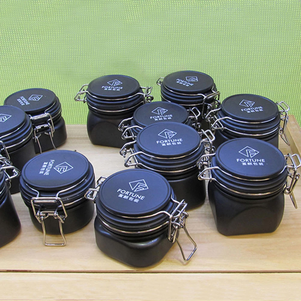 Пластиковая герметичная банка 150 м 200 мл круглая черная косметическая банка, контейнер с крышкой