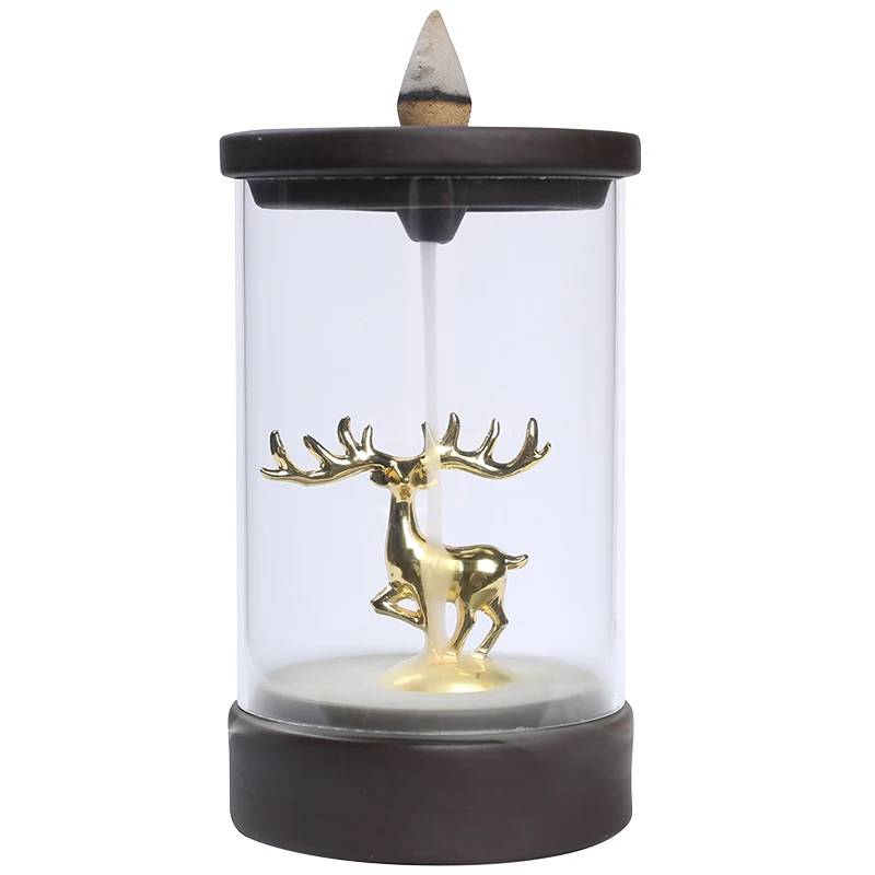 Ceramic Incense Burner  Back flow Incense Holder  Ceramic Deer Incense Burner Acrylic Windshield