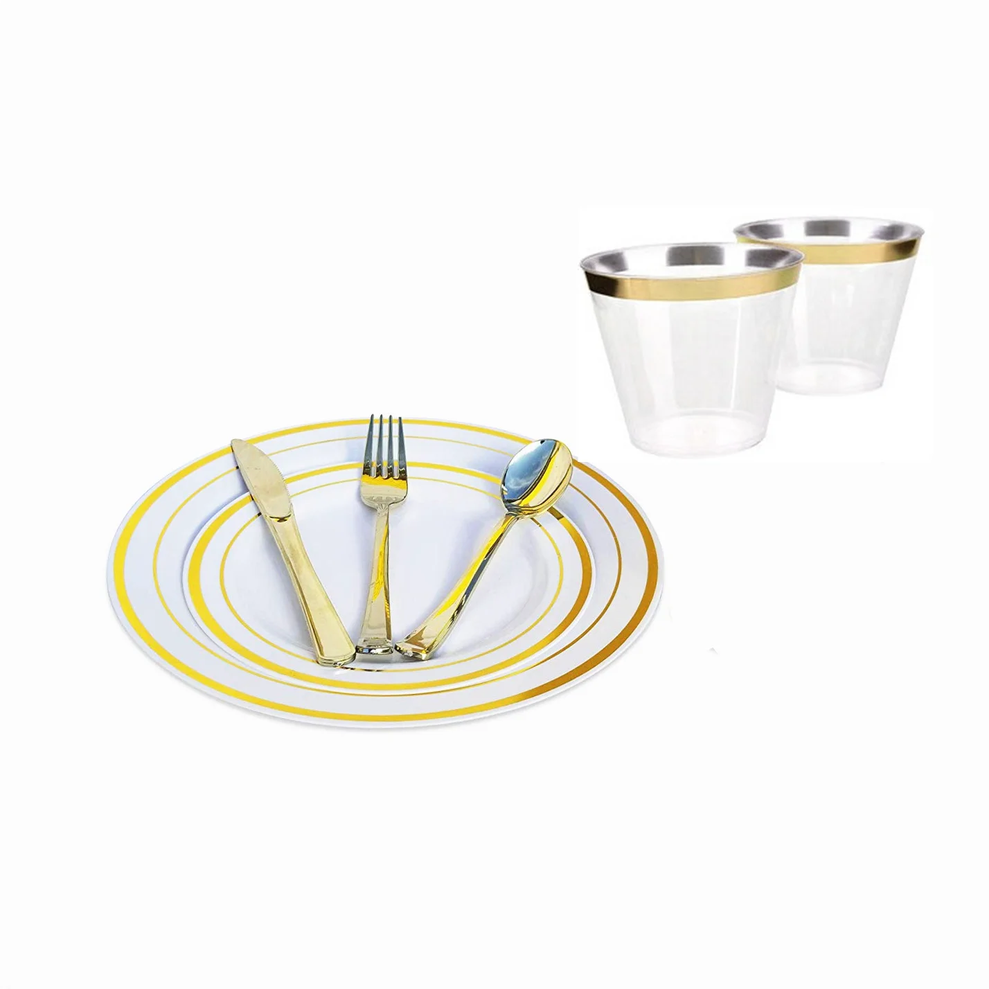 150 PCS Silver Dinnerware Set for Weddings, Receptions, Buffets - Service for 25 Guests Disposable Plates