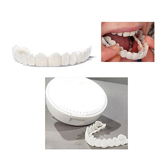 Upper and lower False teeth cover Perfect Smile Veneers Comfort Fit Flex Denture Paste fake braces for Double row with