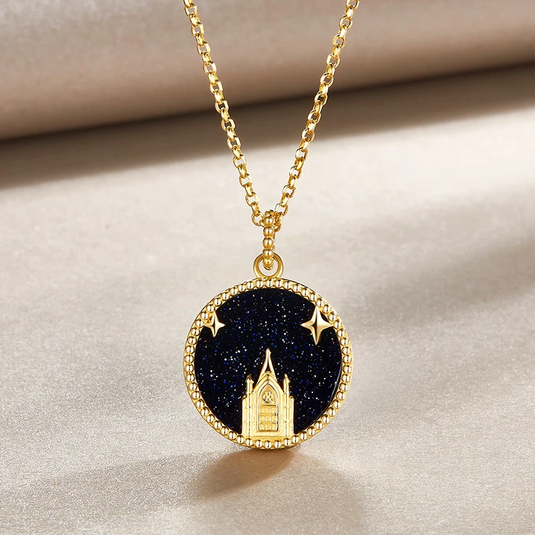 925 Sterling Silver Gold Plated Jewelry Sets Starry Night Castle Necklace Earrings Jewelry Set