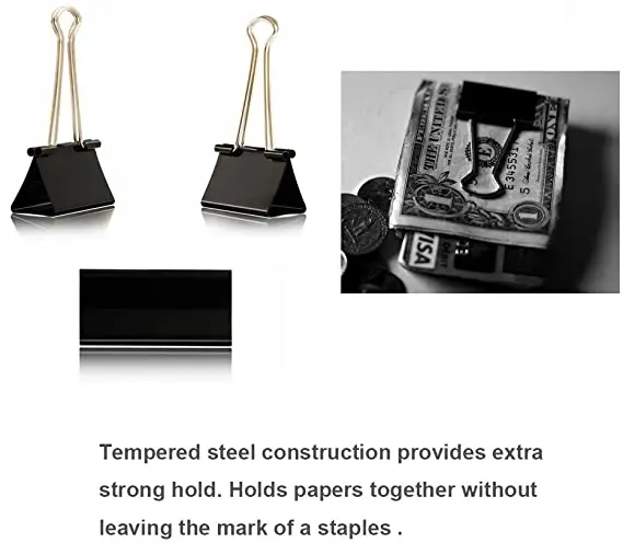 Custom All Sorts Of Color Office Stationery Bulldog Clips 0.75 inch Fold Back Clip Metal Paper binder clips for office