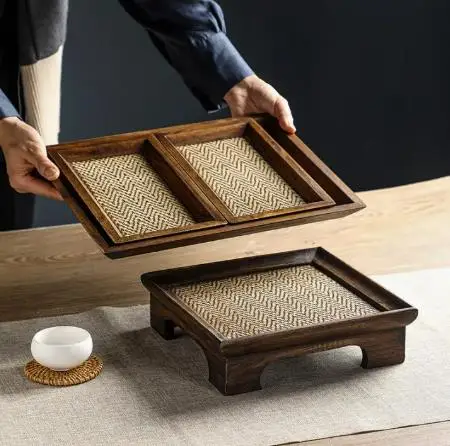 Wooden rectangular tea tray Household tea cup tea tray Hotel service tray