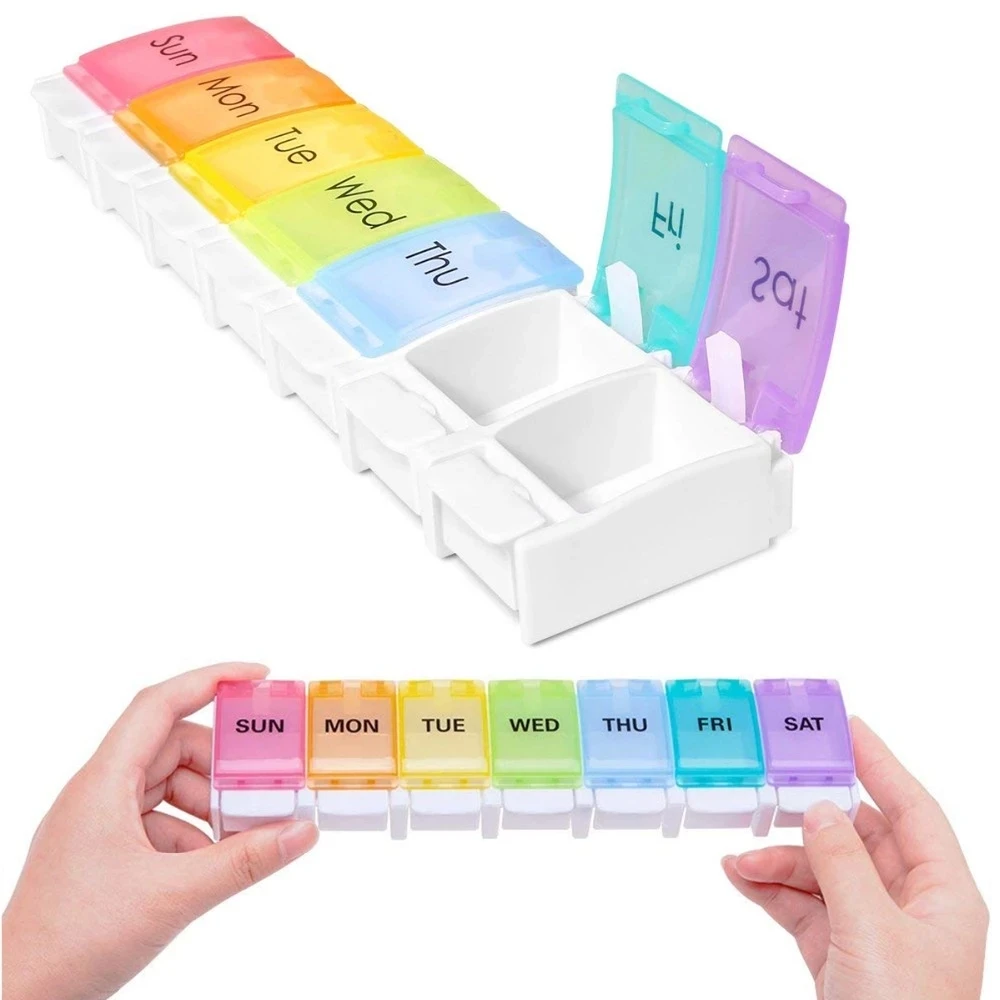 Weekly Pill Organizer, Travel 7 Day Pill Box Case with Unique Open Design and Large Compartments