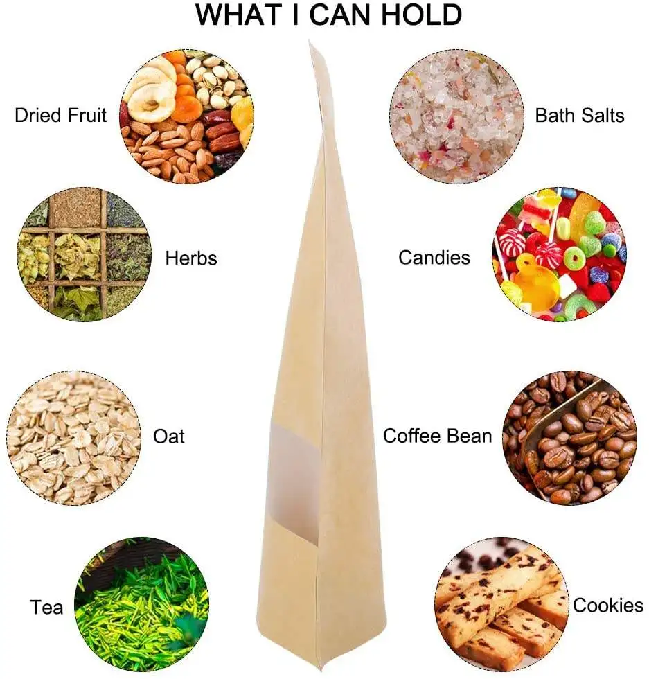 BD retail bags Biodegradable recycled customized stand up pouches dry food packaging brown kraft paper bags with window