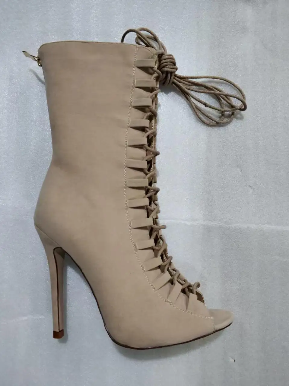 Lady Fashion Summer Front Lace Up High Heel Boots Sandals Mature Women Shoes