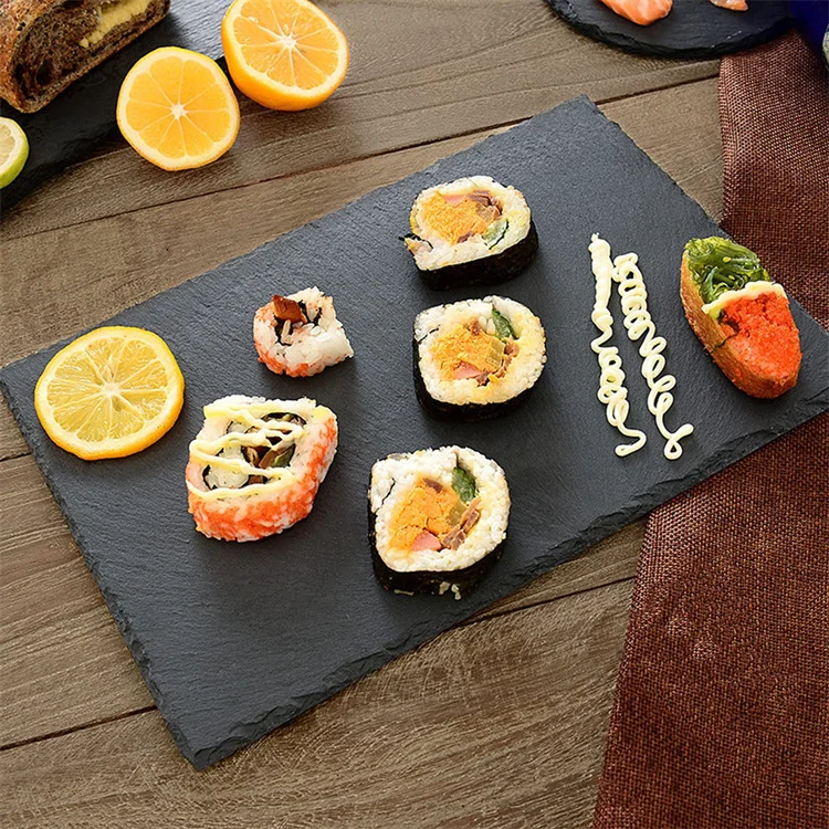 Hot Selling Cheap Custom Dinnerware Black Natural Stone Tray Cheese Board Slate Plate Slate Serving Platter