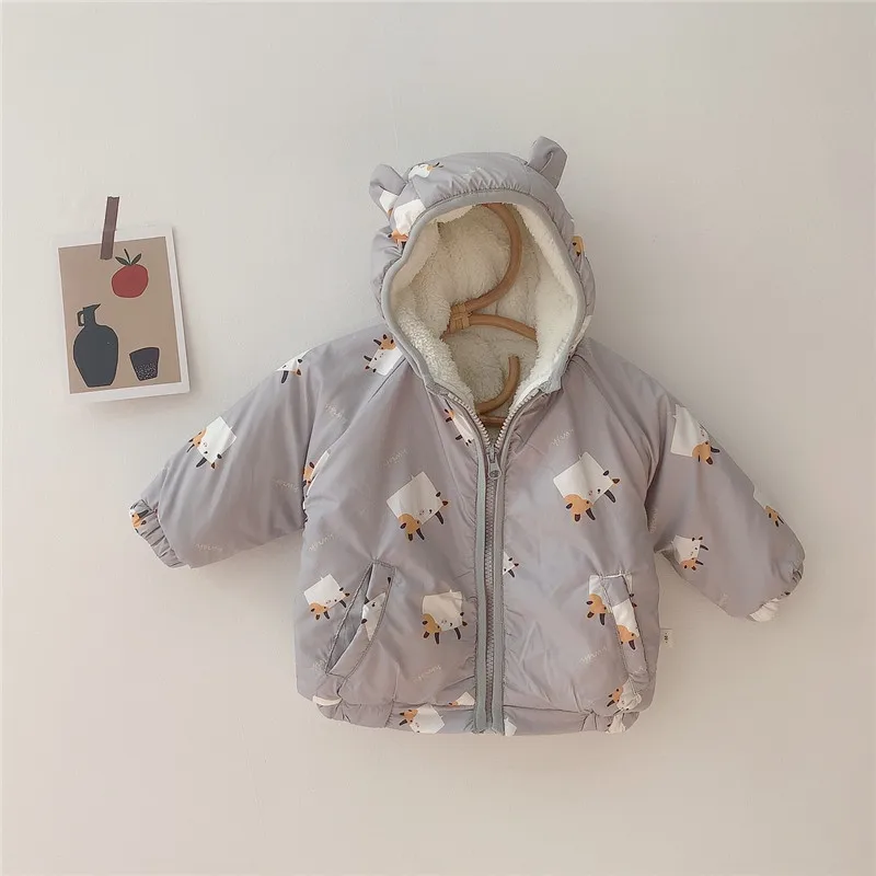 
Winter unisex baby cotton-padded clothes Korean baby plus velvet thick infants warmth jacket 