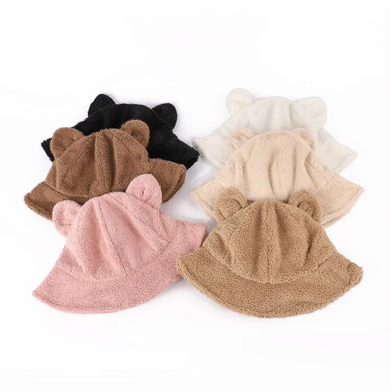 Ведро с медведем женская теплая Милая зимняя Пушистая Шапка ушками медведя милая шляпа-ведро