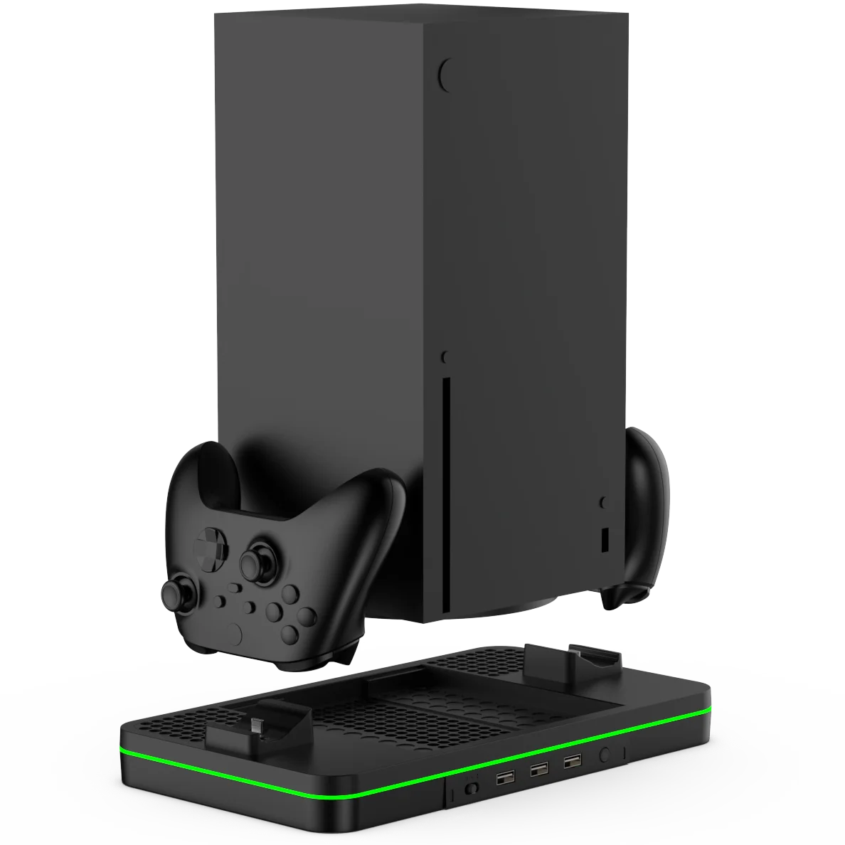 Vertical charging station with cooling fan for xbox series x console