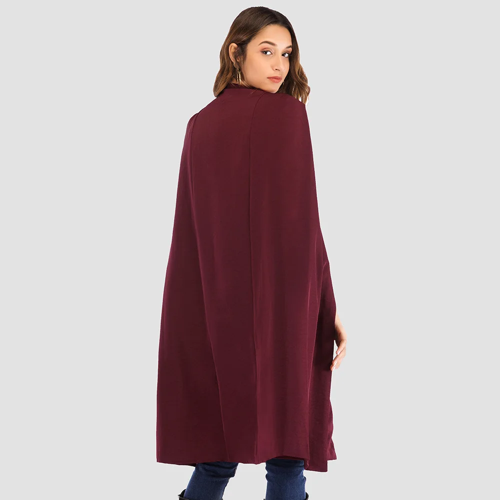 European design JTF wholesale office lady longer women spring red cloak poncho zipper jacket women