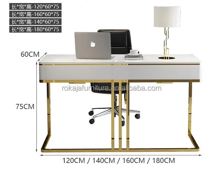 Minimalist Design Office Desk White Lacquer Ready Made Computer Desk With Drawers Office Home Furniture Shiny Titanium Desk