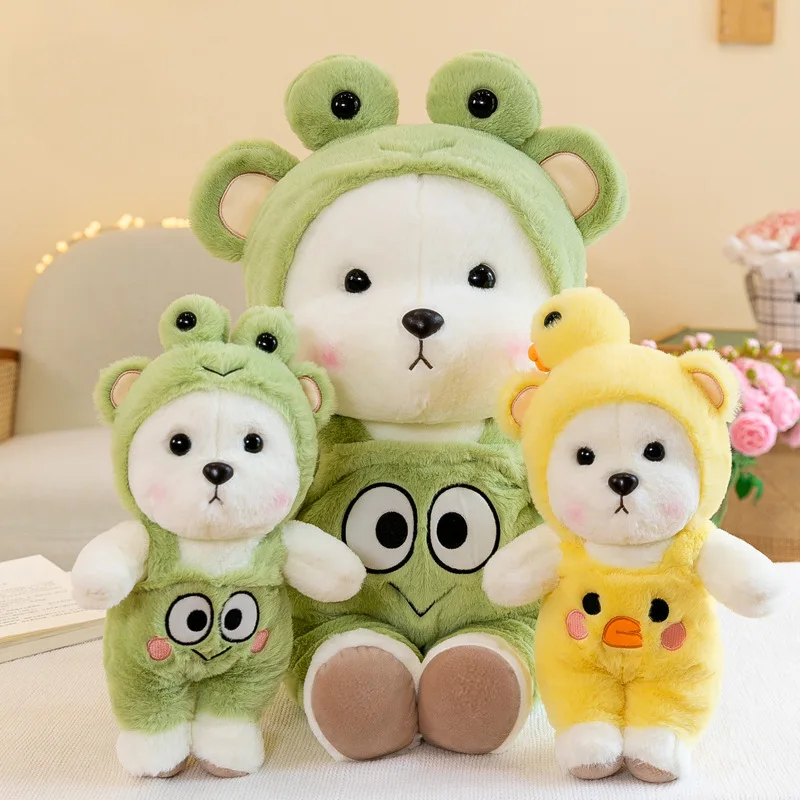wholesale manufacturer custom made plush bear with clothes soft toy Chicken frog design anime stuffed bear with hat and cloth