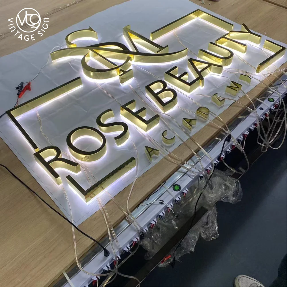 Lighting Outdoor Business Signs Acrylic Letters Back Lit Stainless Steel Channel Letter Custom 3d Backlit Sign