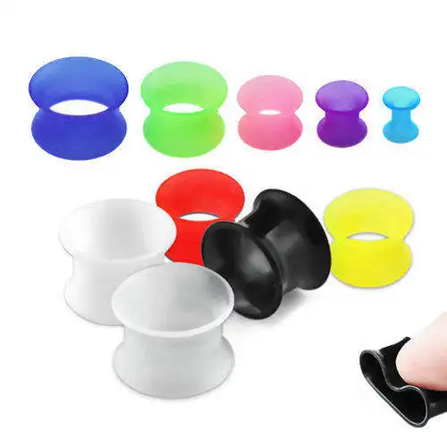 Multi Color High Flexible Silicone Ear Skin Tunnels Plugs Expander Stretching Gauges Double Flared Ear Flesh Tunnel