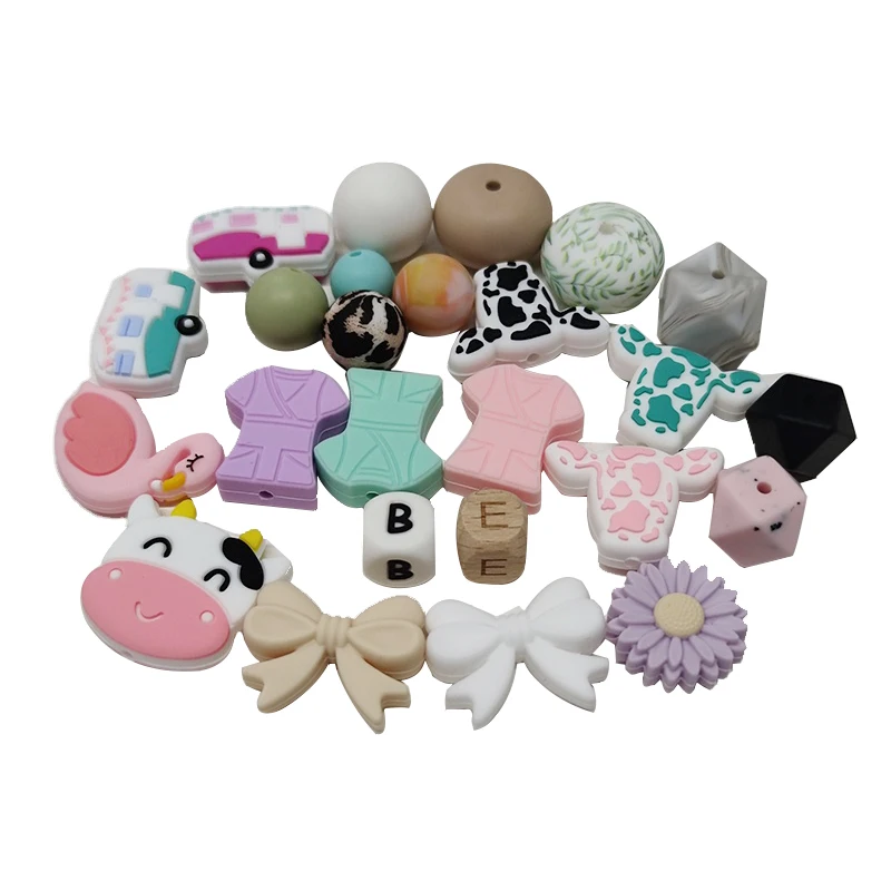 Focal Beads Purse Beach Cube Alphabet Flower Focal Beads Cow Bowknot Nurse Camper Flamingo Soft Round Focal Beads for Pen