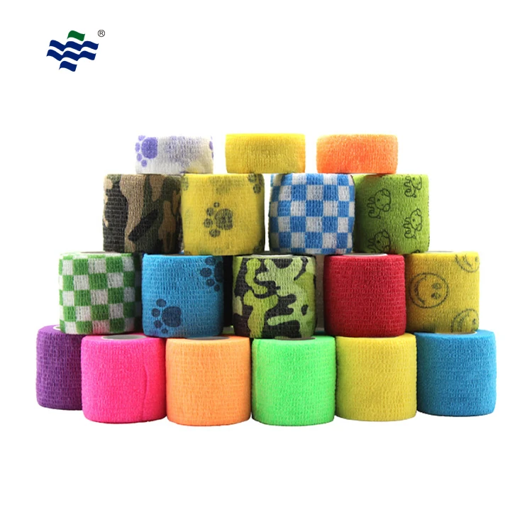 Медицинская эластичная повязка на заказ с красочными самоклеящимися узорами для спорта