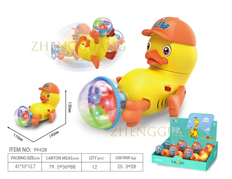 Zhengguang Toys Hot Selling Kids Christmas Gifts Electric Stunt Rotation Duck Cool Flashing Light Up Spinning Toys